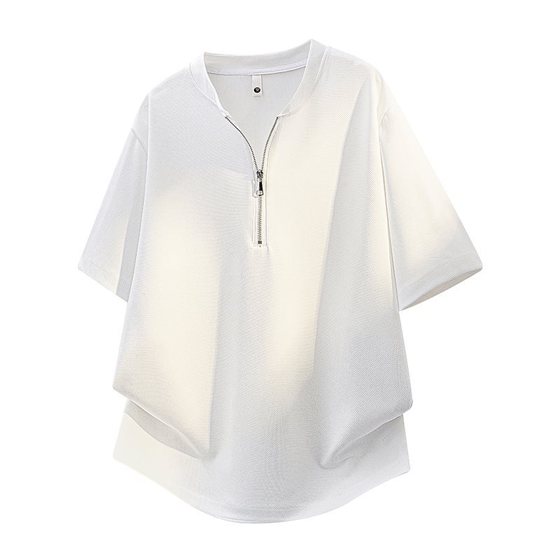 White V-neck ice silk short-sleeved T-shirt for men, summer thin style, high-end men's loose plus size men's clothing top, trendy.