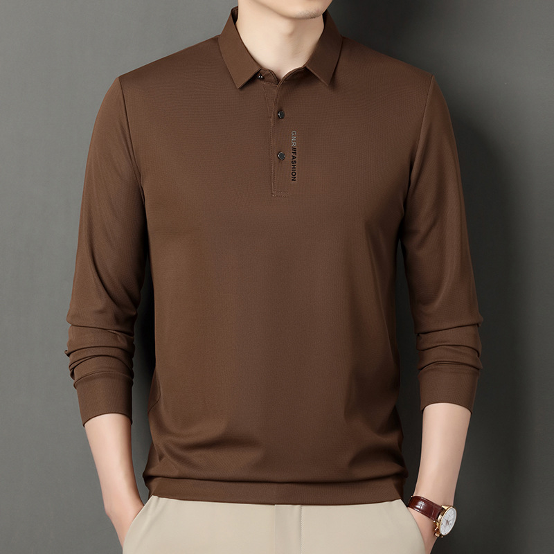 Camiseta polo de manga larga con cuello para hombre, estilo casual, primavera y otoño 2024 
 Camisa de una pieza con cuello, ideal para otoño, con envío directo.