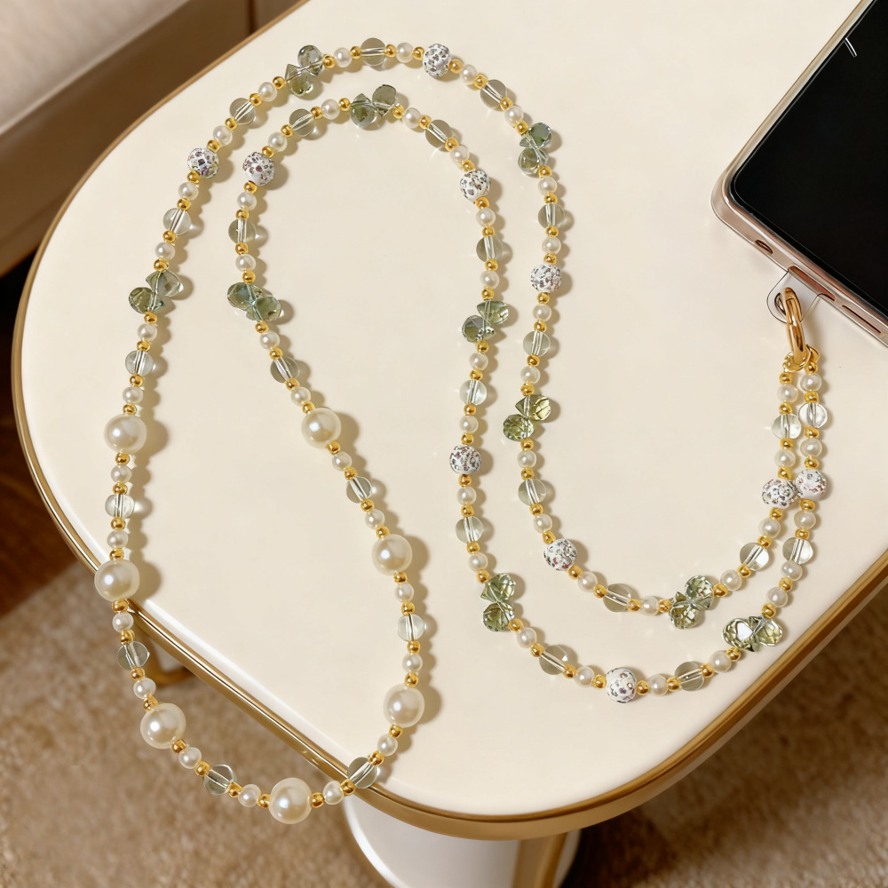 New Cross-Body Mobile Phone Chain Lanyard, High-End Crystal Pearl Bag Pendant, Neck-Hanging Long Anti-Lost Mobile Phone Chain