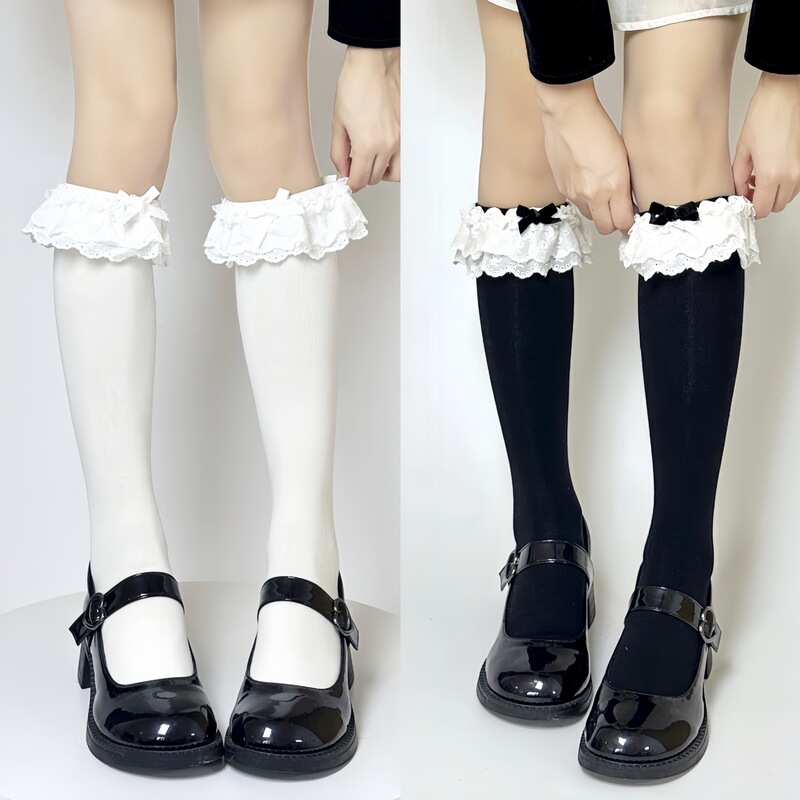 lolita Rose Lace Mid-Length Socks for Women lolita Lace Bow Japanese Style jk White Calf Socks Spring and Autumn lolita Rose Lace Mid-Length Socks for Women lolita Lace Bow Japanese Style jk White Calf Socks Spring and Autumn