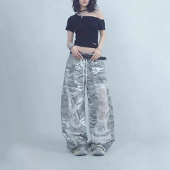 CBXLB街舞潮牌蕾丝破洞迷彩嘻哈运动裤夏季街头爵士辣妹休闲长裤