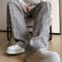 宽松高腰直筒条纹阔腿裤