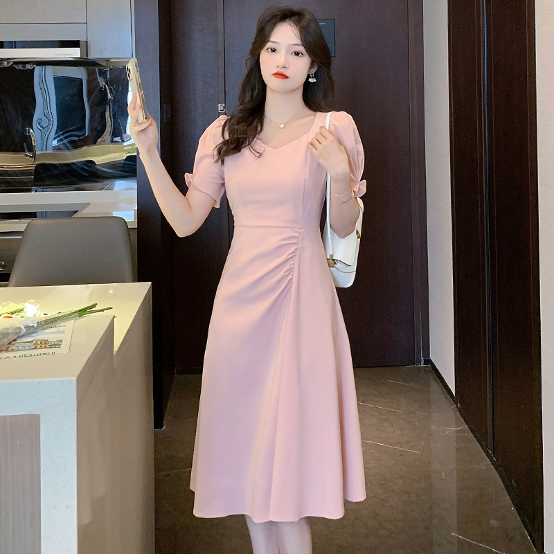 温柔风气质显瘦连衣裙中长款女2025早秋新款遮肉泡泡袖裙子A5718|undefined