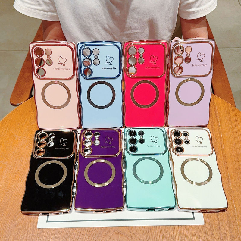Magnetic plating double love wave big window for Samsung S24ultra phone case S23FE protective case S22 Magnetic plating double love wave big window for Samsung S24ultra phone case S23FE protective case S22