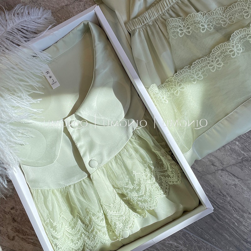 爱扬可爱女式春秋娃娃领家居服套装冰丝缎面少女风2024长袖睡衣可