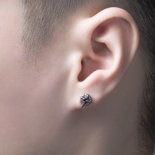 Men's silver earrings trendy personality trendy men's cold style ins internet celebrity simple retro single earring
