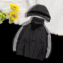 新款户外服爆款百搭时尚夹克外套冲锋衣男士休闲春秋条纹连帽工装