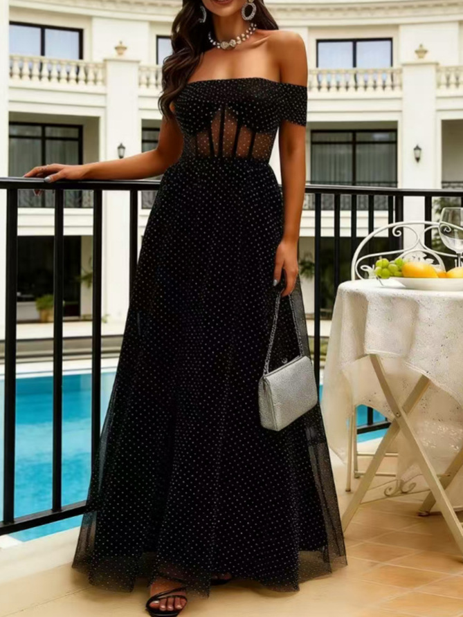 2025 Impresionante vestido de noche para mujeres con una sensación de alto nivel para el día del estudiante Ceremonia de mayoría de edad Vestido Prueba de habilidad Falda de gasa con brillo fino y diamantes calientes de un solo hombro
