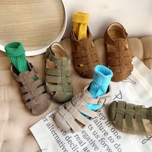 韩版儿童凉鞋夏季女童勃肯鞋包头镂空男童罗马鞋真皮编织宝宝童鞋