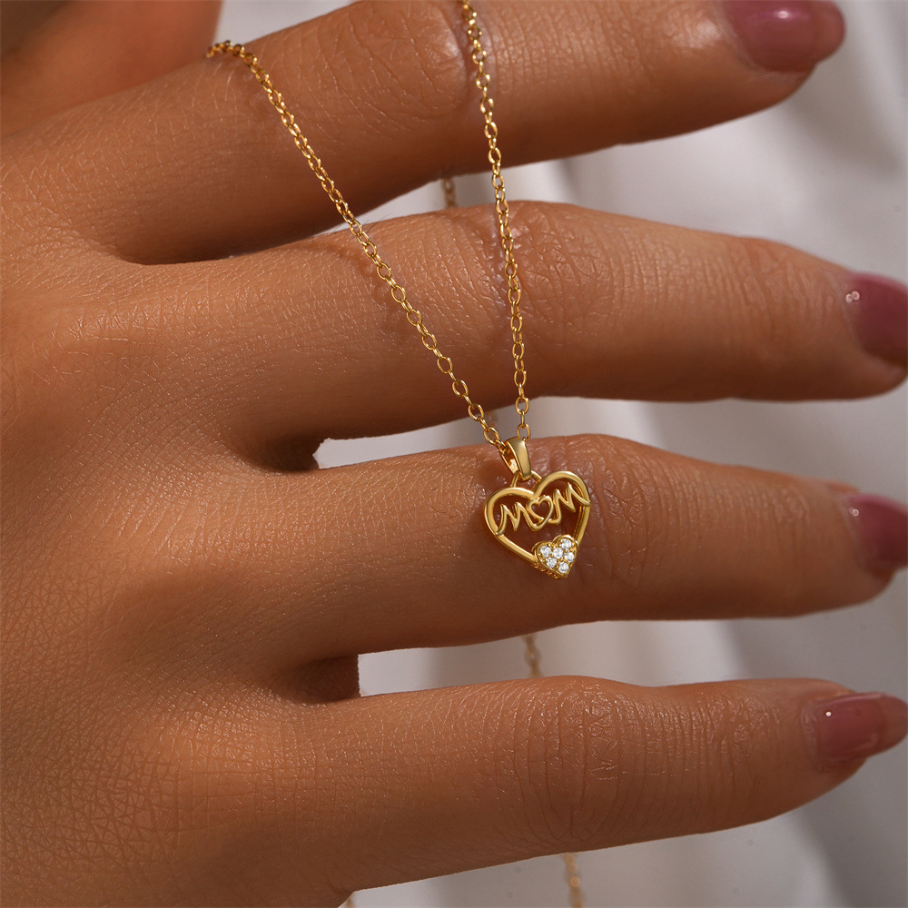 Holiday, Daily Occasion 925 Sterling Silver Zircon Plating Letter Heart Shape Pendant Necklace