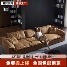 猫抓布沙发大帆船意式轻奢客厅科技布直排三人位超深坐宽布艺沙发