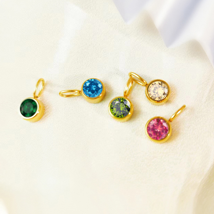 1 Piece Stainless Steel Rhinestones PVD Coated 14K Gold Rose Gold Real Gold Plated Round Polished Pendant Lab Created Gemstones display picture 4