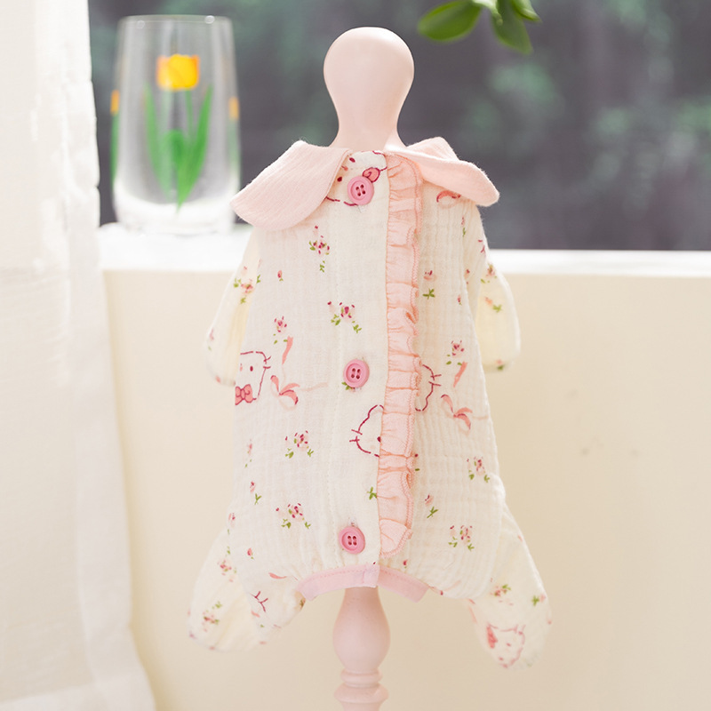 Primavera y verano perros y gatos ropa delgada de cuatro patas bolsas abdominales ropa para el hogar ropa para mascotas Teddy perros pequeños y medianos