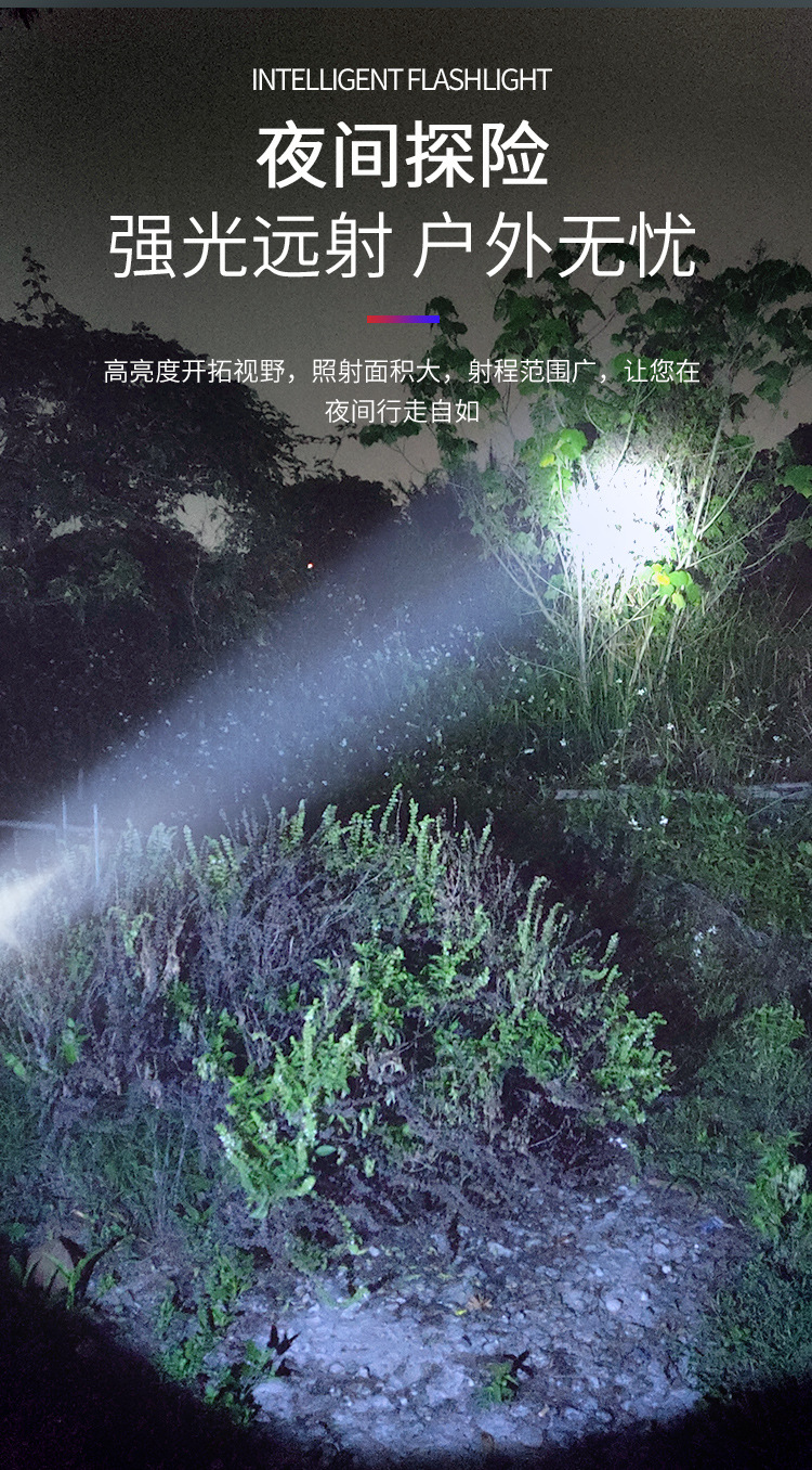Solar Flashlight Strong Light Spotlight Outdoor Charging Convenient Super Bright Gift with Side Light Cross-Border Factory Direct Sale
