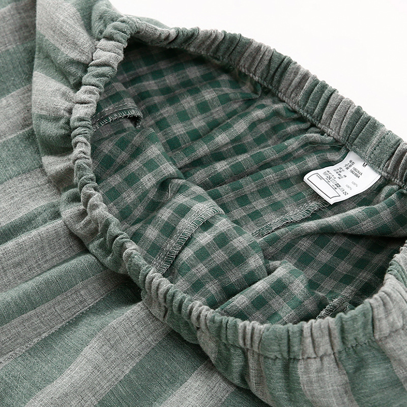 日本式無印ルームウェア良品二重糸ルームウェアパジャマ綿メンズ女性用快適縦縞セット