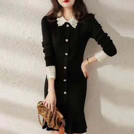 欧货春秋装2024新款小黑裙法式小众高级感显瘦针织连衣裙鱼尾裙女