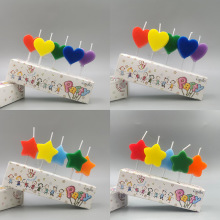 儿童卡通马卡龙色五角星爱心生日蜡烛创意彩色星星心形装饰蜡烛