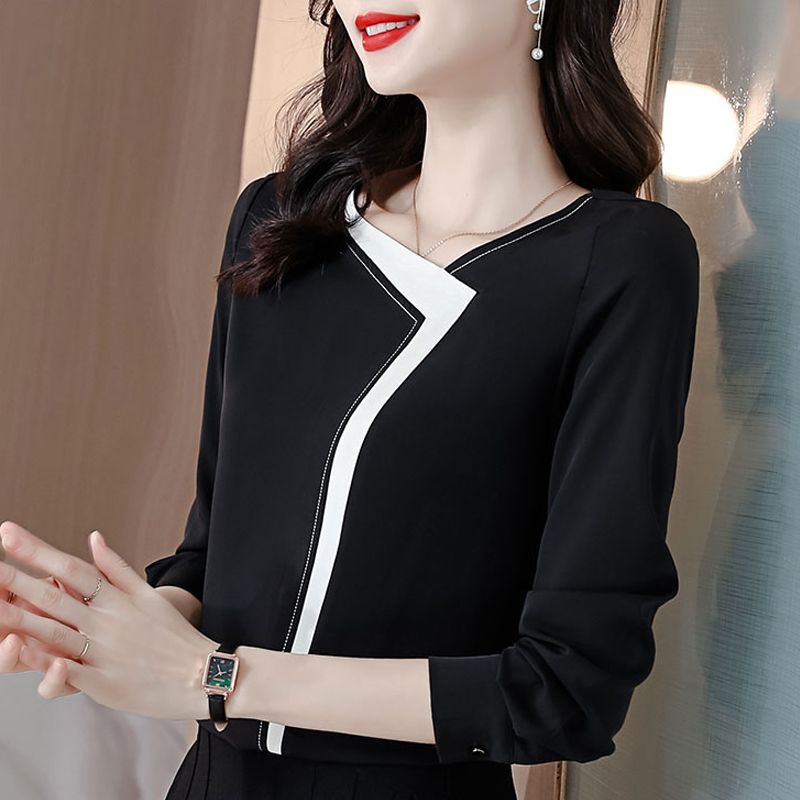 셔츠 여성용 봄과 가을 탑 루즈한 긴팔 웨스턴 스타일 쉬폰 셔츠 봄과 가을