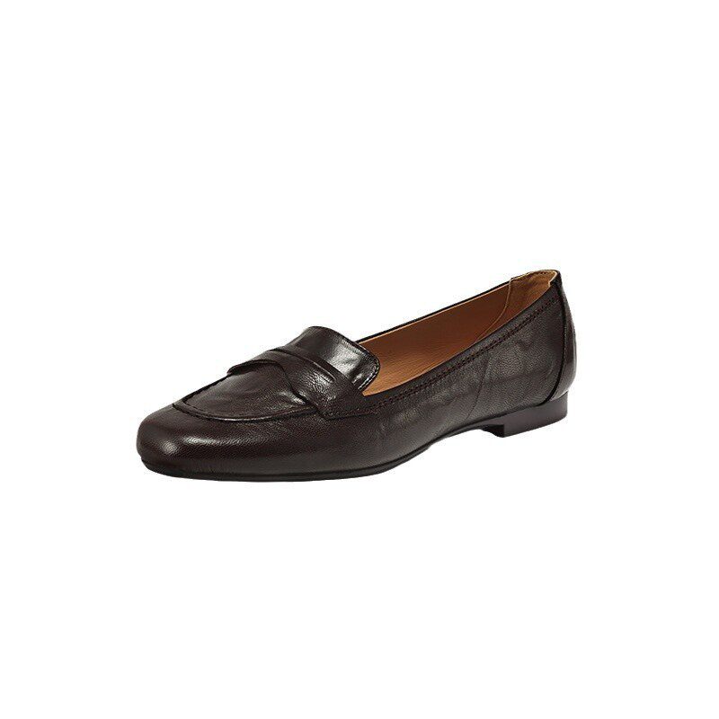 Giày lười nữ da lộn mũi vuông đế bằng, giày slip-on gót thấp 1–3 cm — màu đen, quả mơ