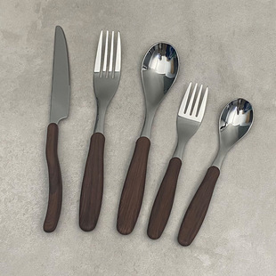 304 Stainless Steel Tableware Knife, Fork and Spoon Imitation Wood Grain Handle Fork and Spoon High-Looking Western-Style Mooncake Knife and Fork Set