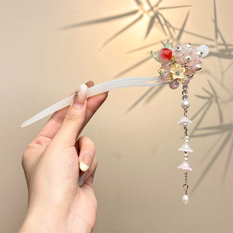 Retro simple nicho de alta estética oriental diseño de cabello de flores de frascos de estilo antiguo cabello