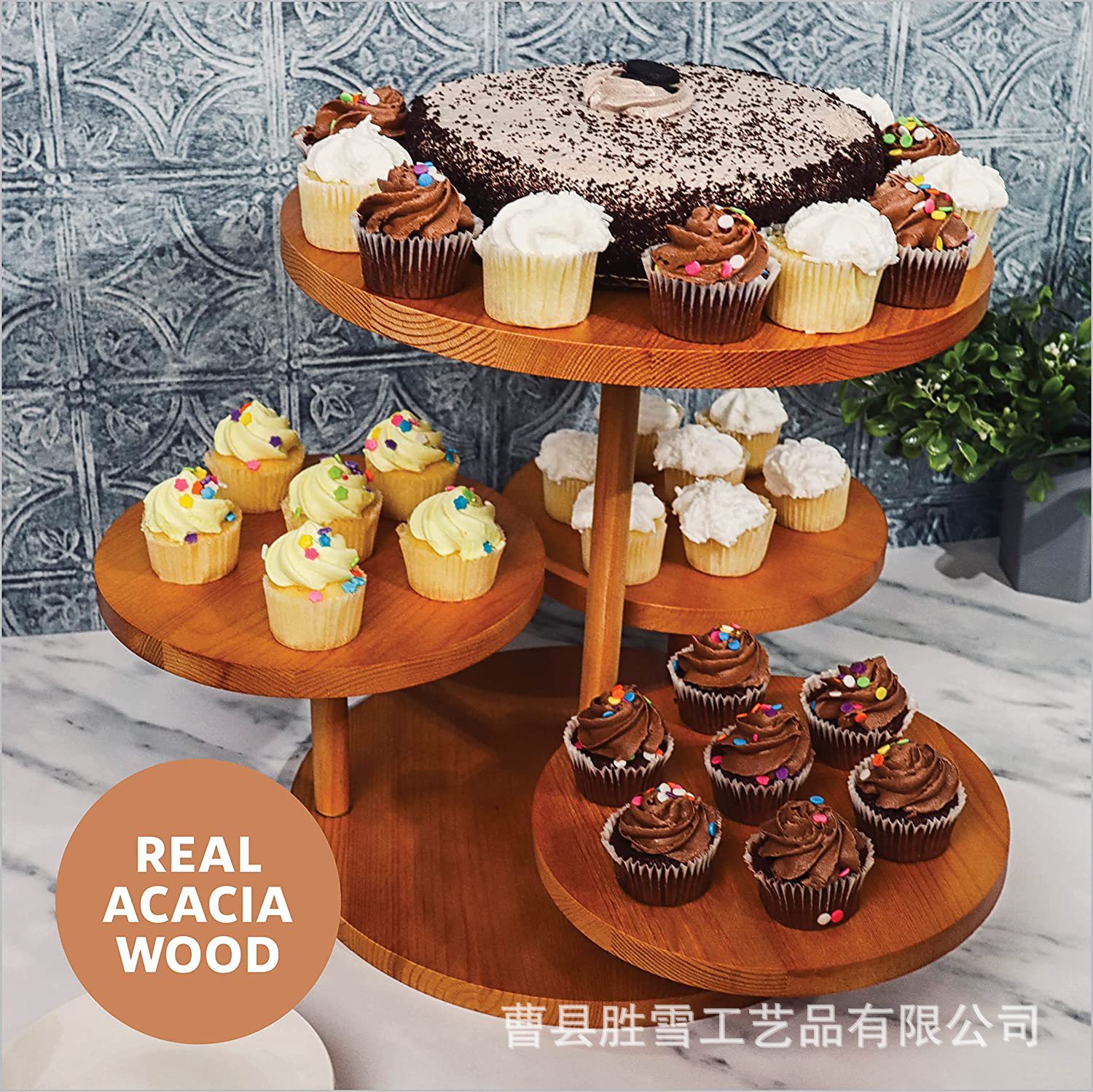 跨境欧式木质多层甜品架木制蛋糕托盘干果盘多层木质托盘展示架