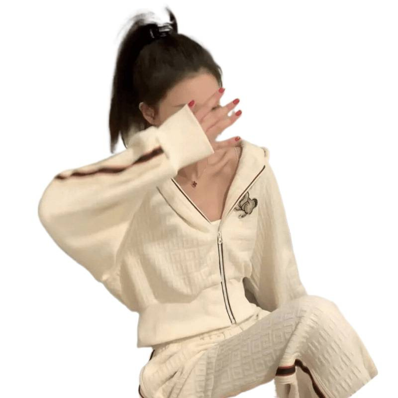 时尚运动套装女早秋新款休闲减龄卫衣外套新品感阔腿裤两件套|undefined