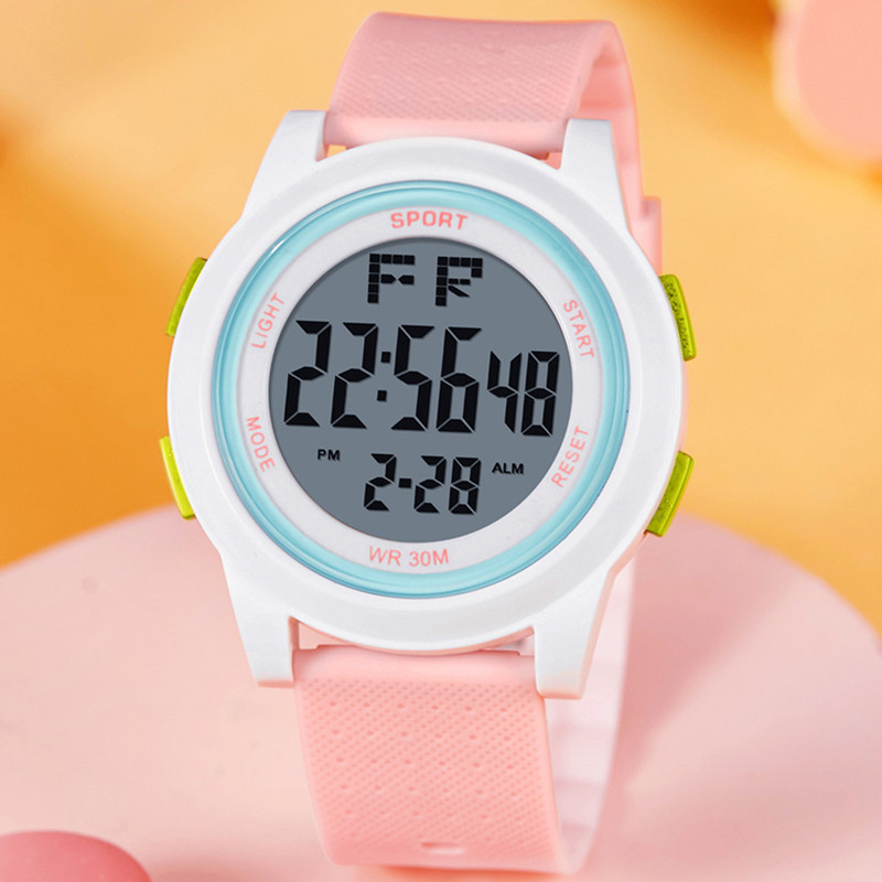 Nuevo estilo dulce macaron estudiante chica fresca moda Junior High School deportes reloj impermeable reloj electrónico