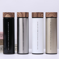 外銷批發木紋蓋商務杯簡約直身杯男女士學生真空304不鏽鋼保溫杯