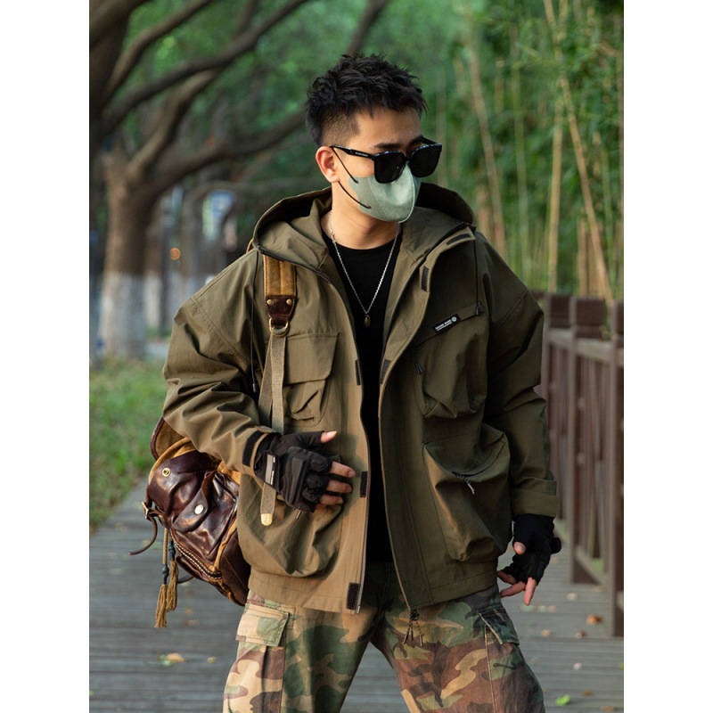 Black Workwear Functional Jacket, Windproof Outdoor Summer Men's Mountaineering Jacket, High-End Design