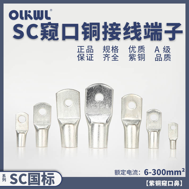 国标铜线鼻子SC窥口铜鼻子SC16-8短款线耳sc25-8镀锡加厚铜线鼻子