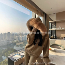 加厚毛茸茸冬季新款环保毛绒翻领拉链修身皮草上衣短针织衫外套女