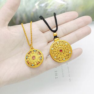 Vietnamese Gold-Plated Compass Necklace Pendant for Women with Auspicious Sayings and Eight Treasures, High-End Versatile Sweater Chain Round Pendant
