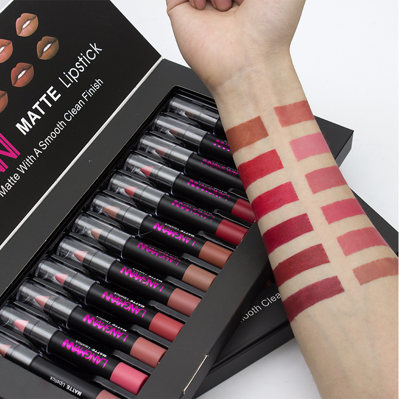 Langmanni 12-tube Velvet matte Lipstick Set, non-stick cup matte black tube lipstick Amazon undefined