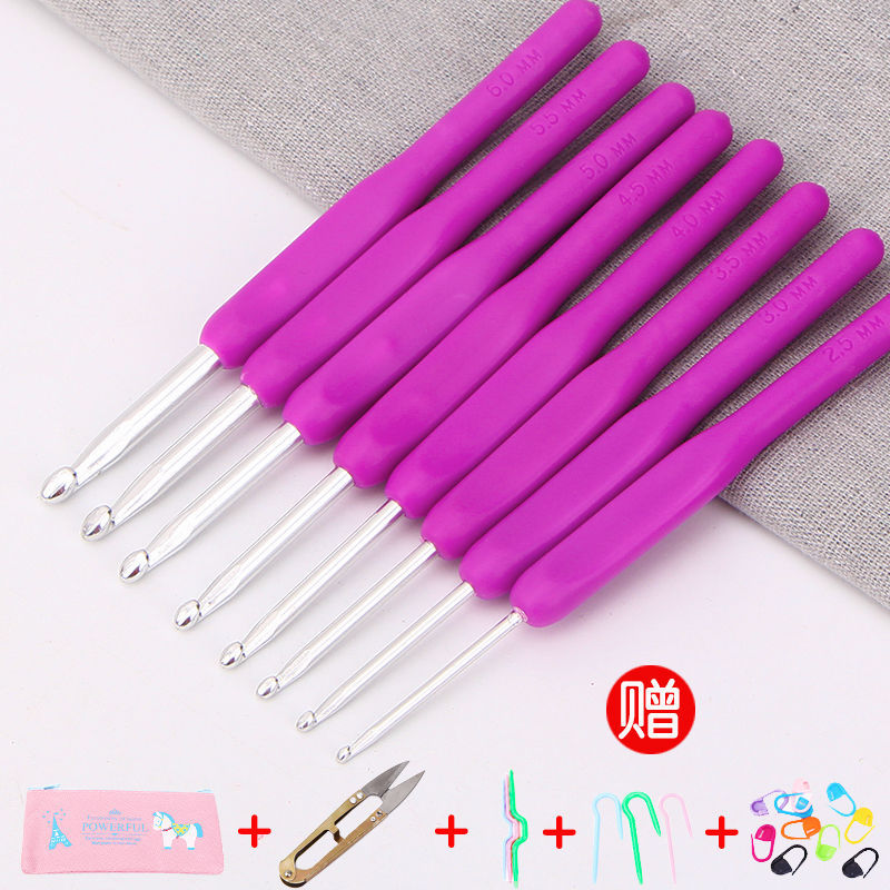 Traje de herramienta de ganchillo tejido a mano aguja de palo de lana marca de aguja hebilla aguja de giro con bolsa de almacenamiento aguja de gancho de aluminio