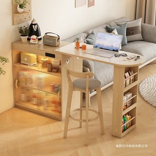 Japanese-Style Slate Pattern Bar Table Retractable Partition Small Apartment Home Multi-Functional Living Room Storage Cabinet Island Assembly