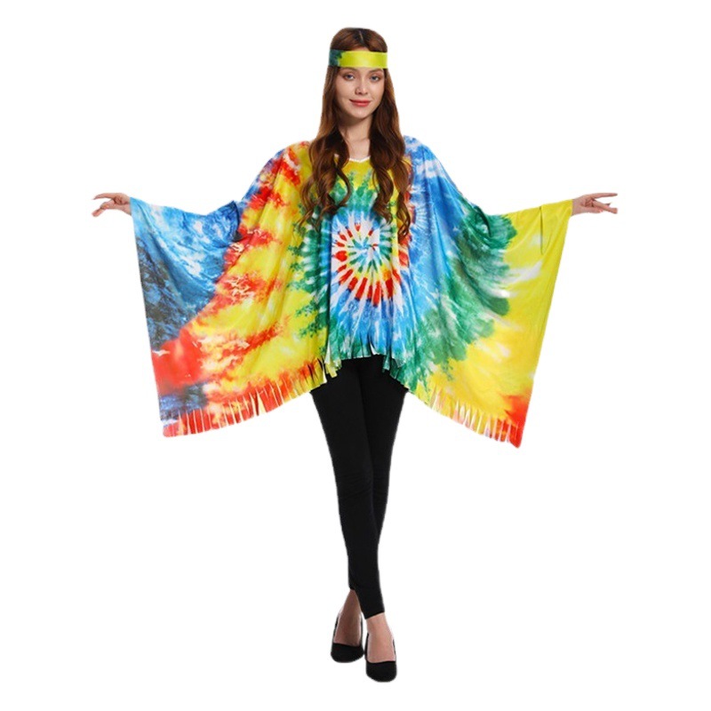 Traje de fiesta hippie de las mujeres adultas retro hippie capa 70 'S' transfronteriza