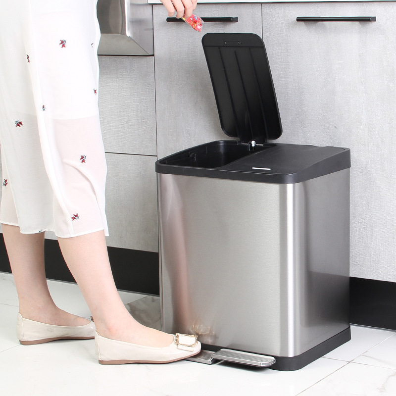 Cubo de basura de acero inoxidable comercial al aire libre pedal mudo centro comercial clasificación luz lujo tubo de almacenamiento habitación de invitados gran cubo de frutas