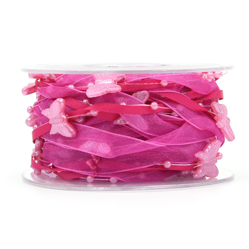 Nuevo transfronterizo primavera mariposa cadena de cuentas decoración cinta de mano material de jardinería de poliéster tejido a mano cinta