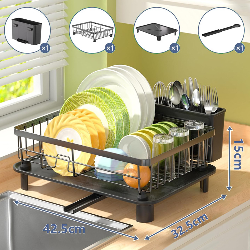 Estante de drenaje de fregadero doméstico estrecho de cocina multifuncional estante de platos estilo japonés con bandeja de drenaje
