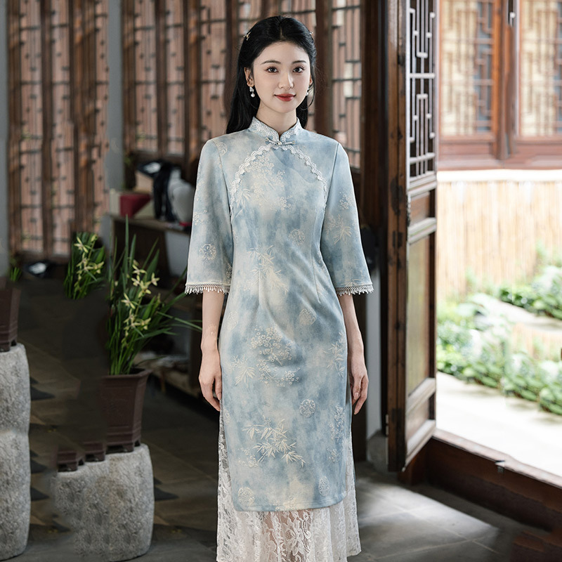 红色奥黛国风新中式苏州秋季长袖旗袍改良年轻款女复古连衣裙春秋|undefined