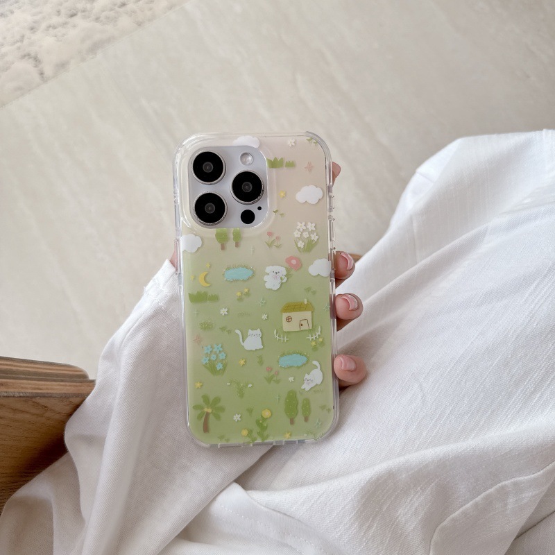 Divertido y lindo juego de hierba para gatos 16ProMax Apple 14 funda para teléfono móvil 15 cadena iphone16 hembra