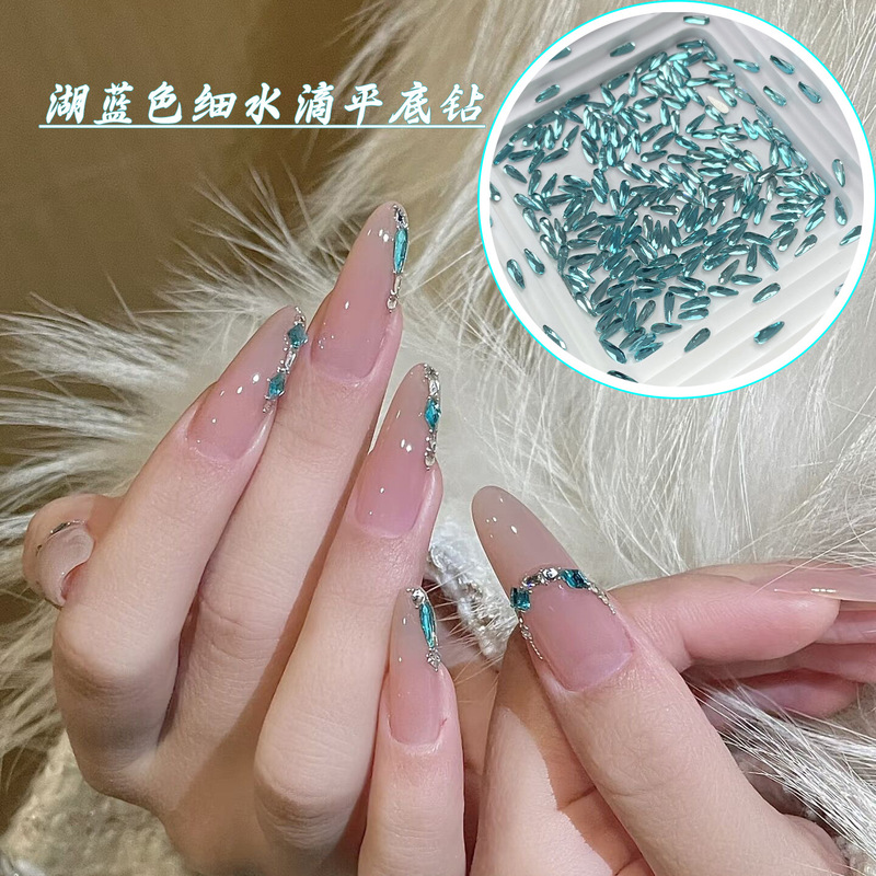 K9 Inverted Lake Blue 2*6 Long Water Drop Nail Art Accessories Trendy Popular Irregular Flat-Bottomed Rhinestone Mixed Nail Decoration