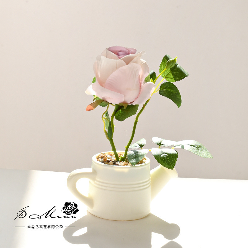 Flores falsas estilo pastoral rosa bonsai simulación flor de moda decoración creativa plantación verde artificial simulación maceta