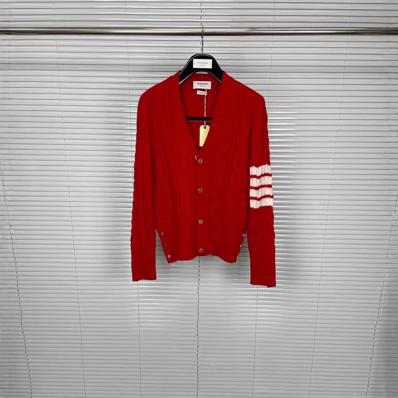 TB Factory Direct Sales Autumn/Winter New Classic Four-Bar Cable Knit V-Neck Knitted Wool Cardigan Women's Casual Comfort Shirt
