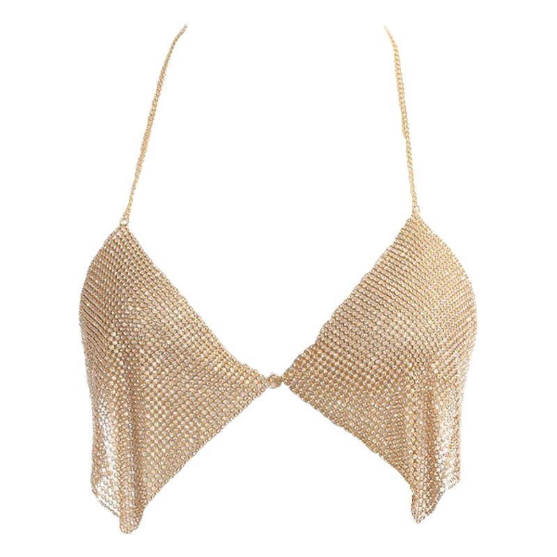 Cadena de metal dorada brillante para mujer, estilo halter, para discoteca, joyería de pecho, cadena corporal, superventas transfronteriza europea y americana