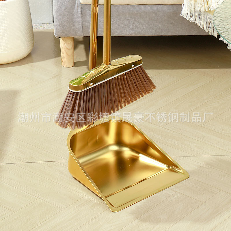 Wholesale Thickened Stainless Steel Broom Household suit Golden Dustpan Garbage Shovel Broom Combination Commercial Indoor Outdoor