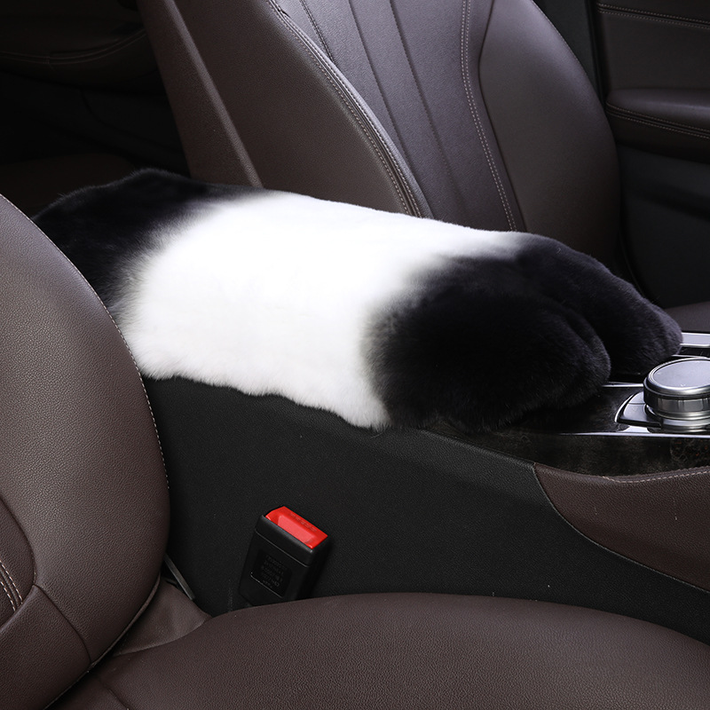 Armrest box pad – Universal Fur Car Armrest - dreamy-black-and-white-high-quality-whole-rex-rabbit-skin