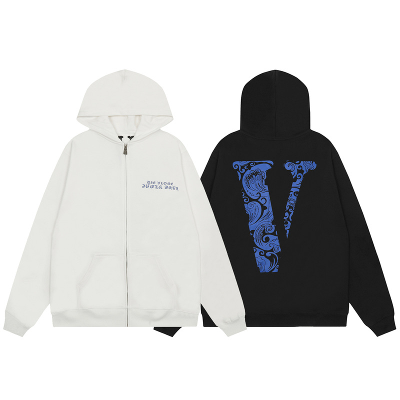 2024 autumn and winter new V @ lone Sanskrit letter large V printed zipper hooded vests for men and women with a batch