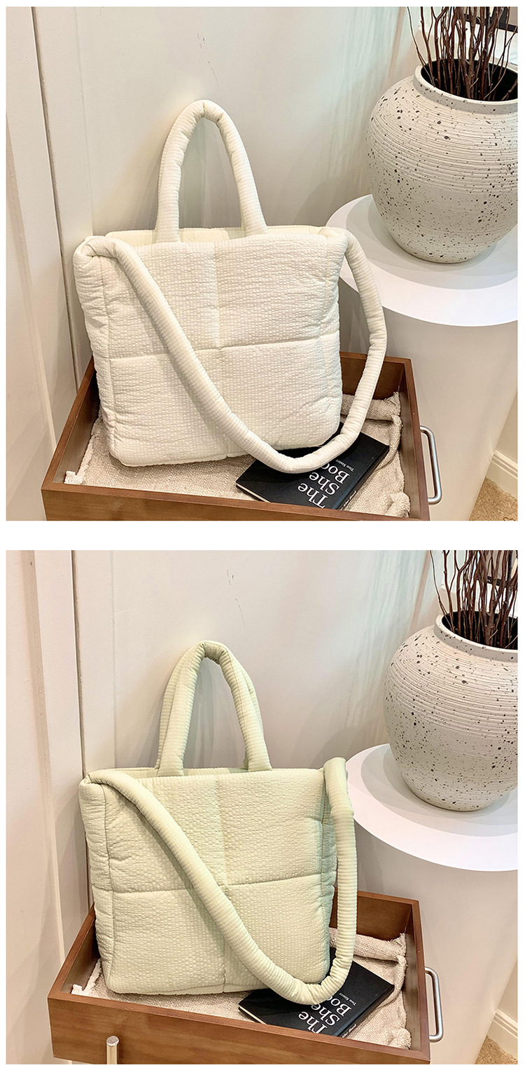 High quality texture tote bag nylon cotton bag large capacity shoulder messenger bag soft plaid handbag down bag_voghion.com